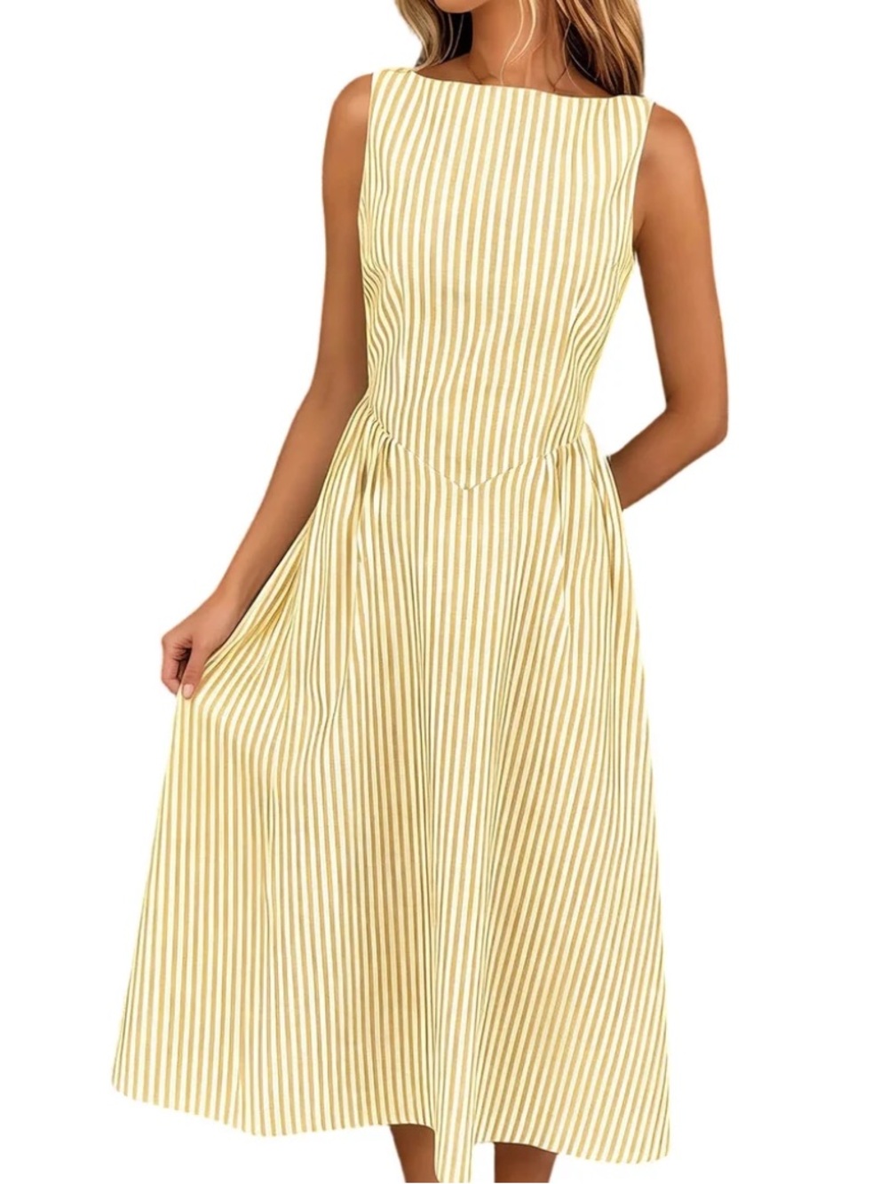 Sleeveless Light Yellow A-Line Women's Dress